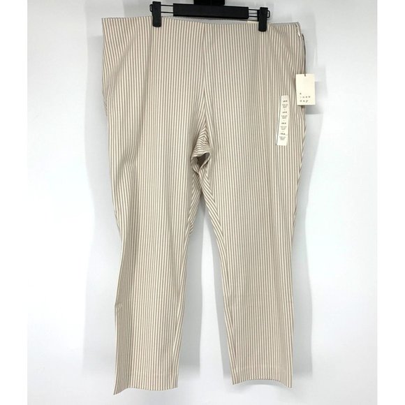 A New Day Pants High Rise Slim Fit Ankle Beige White Stripe NWT - Picture 2 of 12